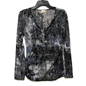 DAYTRIP, V-Neckline, Long Sleeves, Uneven Hem Top, Multi Colors, Large